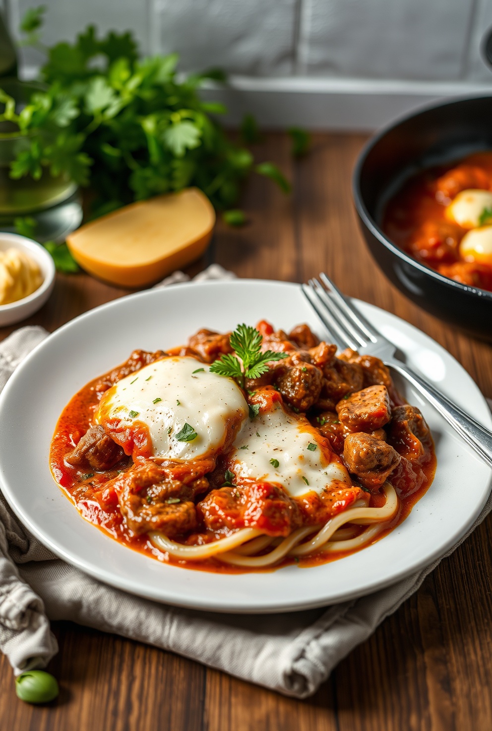 Melted Mozzarella Beef Skillet with Rich Tomato Cream Pinterest
